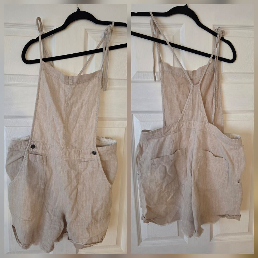 Free People Natural Sights Short Overalls S Romper Beige Boho Coastal Festival